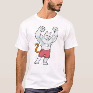T-shirt Chat comme Bodybuilder avec de grands Muscles