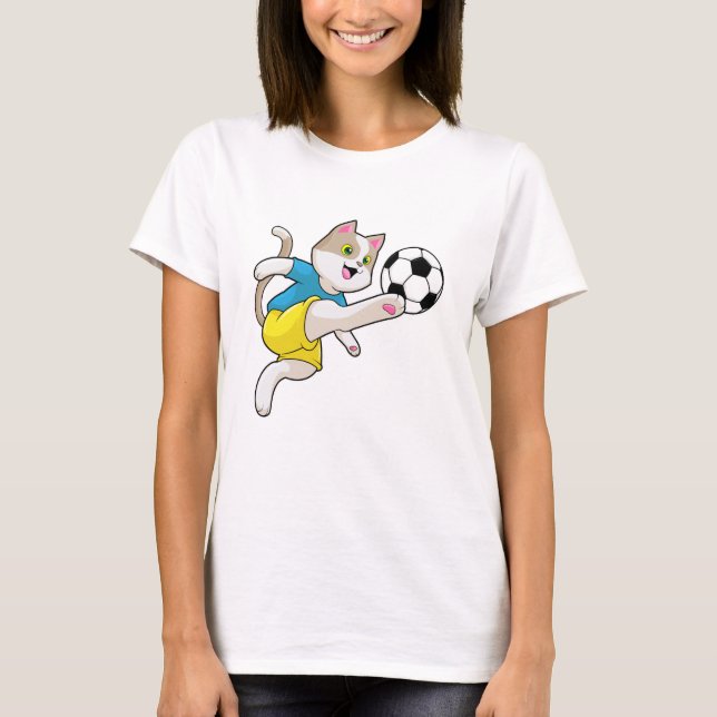 T-shirt Chat comme joueur de football avec balle de footba (Devant)