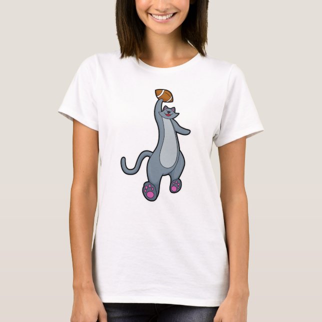 T-shirt Chat comme joueur de football avec football (Devant)