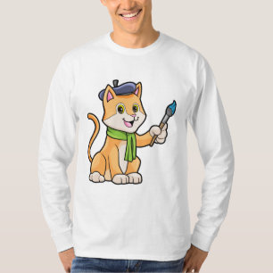 T-shirt Chat comme Peintre avec pinceau et écusson