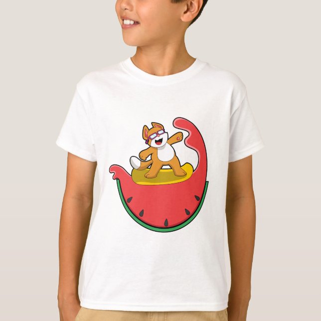 T-shirt Chat comme surfer avec Watermelon (Devant)