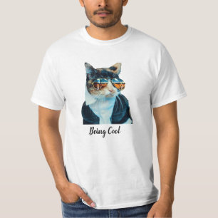 T-shirt Chat Cool amusant avec lunettes de soleil Hommes T