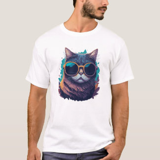 T-shirt Chat cool avec lunettes de soleil