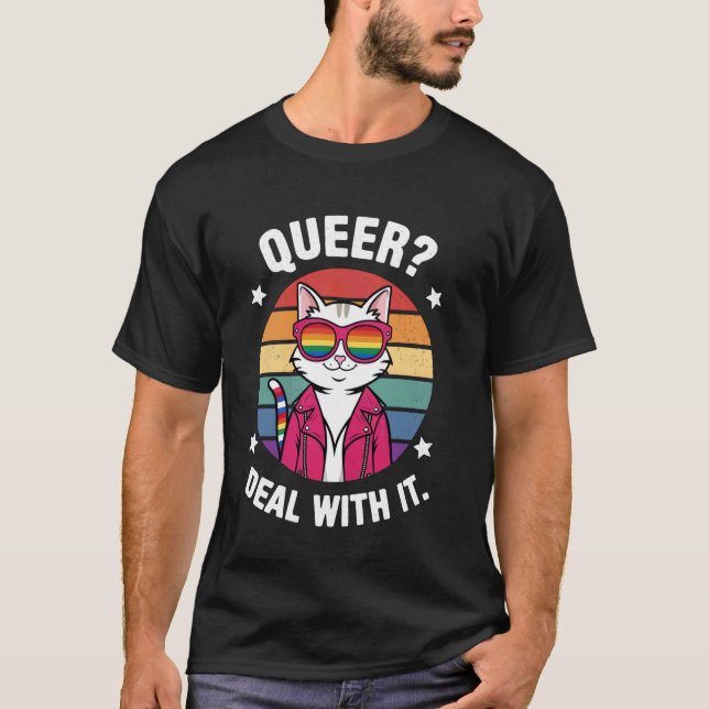 T-shirt Chat cool avec lunettes de soleil arc-en-ciel (Devant)