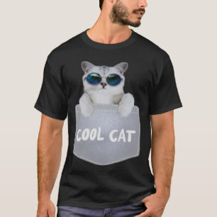 T-shirt Chat cool avec lunettes de soleil dans la poche de