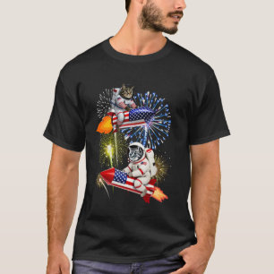 T-shirt Chat cool chevauchant fusée USA Feux d'artifice US