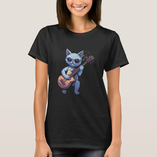 T-shirt Chat cool Jouer de la guitare (Devant)