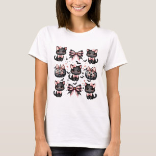 T-shirt Chat Coquette Halloween Vaches noir rose Halloween