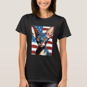 T-shirt Chat Cornish Rex drapeau américain 4 juillet 1