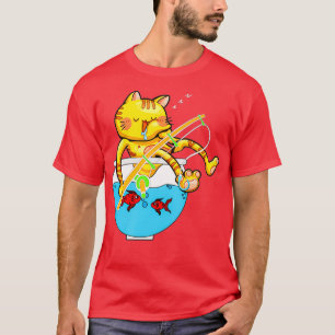 T-shirt Chat couchage Aquarium Fish Bowl Pêche Pole Pole P