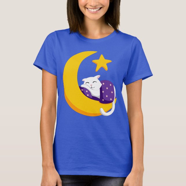T-shirt Chat couché sur l'étoile de la lune du croissant (Devant)