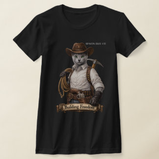 T-shirt Chat Cowboy Bleu Russe – Construire la Liberté