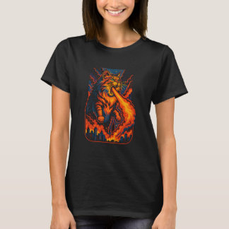 T-shirt Chat cracheur de feu détruit la ville, drôle d'art