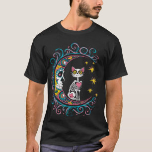 T-shirt Chat Crâne de Sucre Lune Halloween