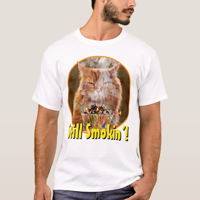 T-shirt Chat Cranky Drôle Avec Cupcake D'Anniversaire Fond (Devant)