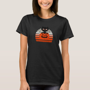 T-shirt Chat Curieux Rétro Evergreen Citrouille Coucher de