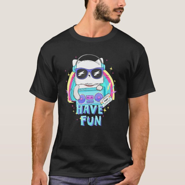 T-shirt Chat Cute Avec Bande Radio Ont Cool Amusant 1 (Devant)