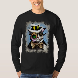 T-shirt Chat cyborg Illuminati effrayant monocle vapeur je