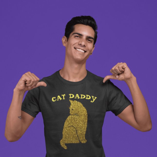T-SHIRT CHAT DADDY FAUX OR PARTIES SCINTILLANT NOIR T-SHIR (Créateur téléchargé)