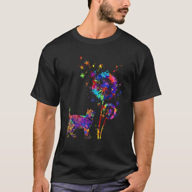 T-shirt Chat Dandelion Fleur Chat Aquarelle Hommes (Devant)