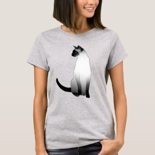 T-shirt Chat dans le noir, blanc siamois et le gris/gris