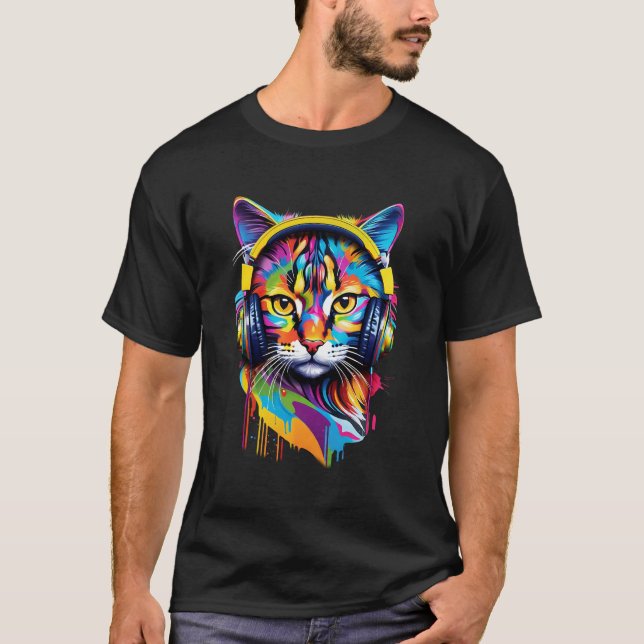 T-shirt Chat dans les écouteurs (Devant)