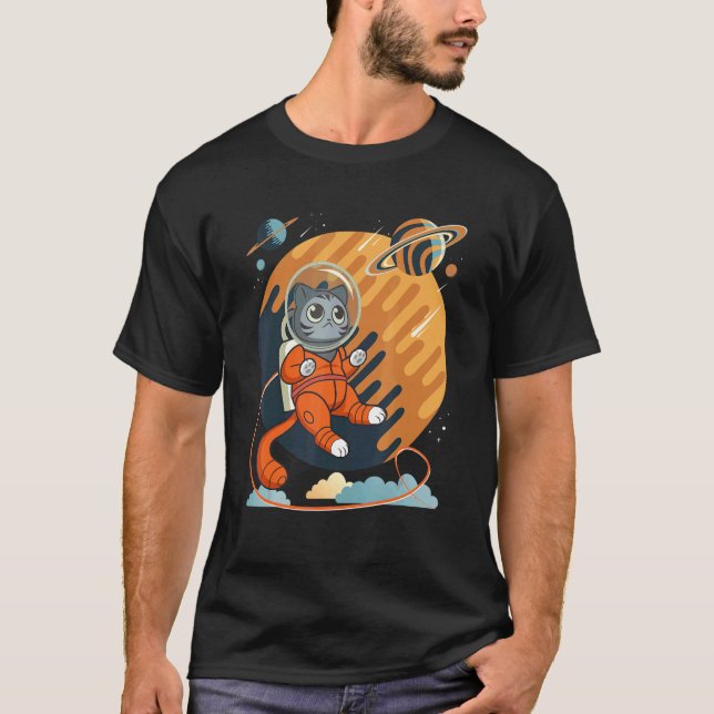 T-shirt Chat dans l'espace Space Cat Nerd 3 (Devant)
