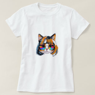 T-shirt Chat dans une perruque + Lunettes de soleil (Peint