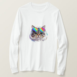 T-shirt Chat dans une perruque + Lunettes de soleil (Peint