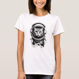 T-shirt Chat d'astronaute noir et blanc
