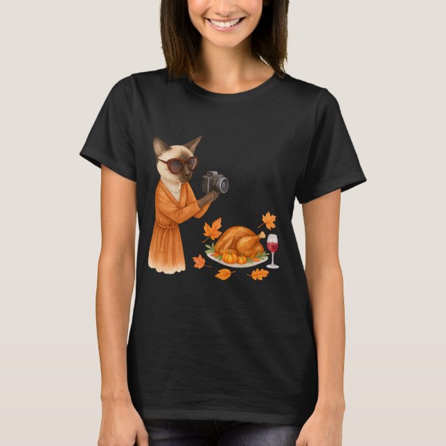 T-shirt Chat d'automne avec TURKEY pour Thanksgiving (Devant)