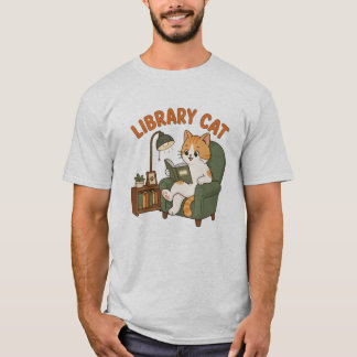 T-shirt Chat de bibliothèque lisant un livre Illustration
