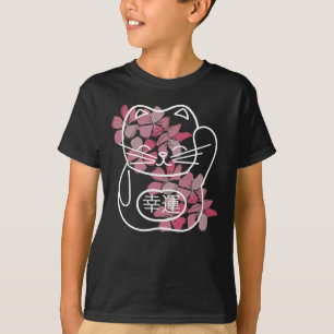 T-shirt Chat de bonne chance japonais avec fleurs Sakura r