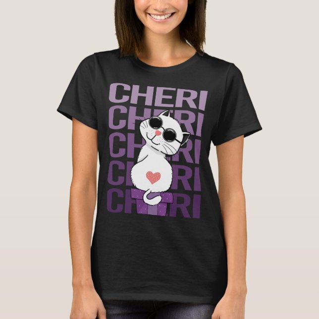 T-shirt Chat de charme - Nom Cheri (Devant)