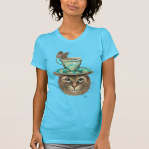 T-shirt Chat de Cheshire avec la tasse sur la tête