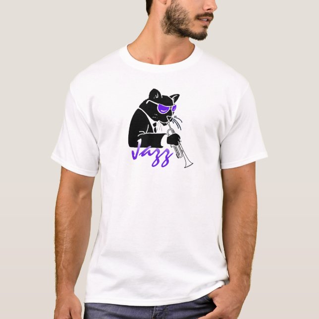 T-shirt Chat de cool de trompette de jazz (Devant)