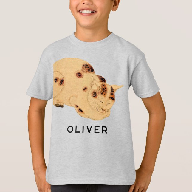 T-shirt Chat de couchage d'antiquité personnalisé japonais (Devant)