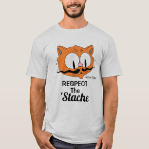 T-shirt Chat de dessin animé à moustache Respect The Stach
