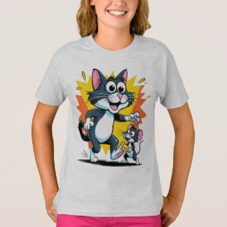 T-shirt Chat de dessin et chasse de souris