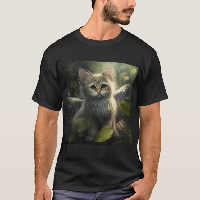 T-shirt Chat de fée assis dans l'herbe (Devant)