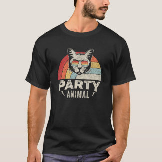 T-shirt Chat de fête Lunettes de soleil Vintage Rétro Chat