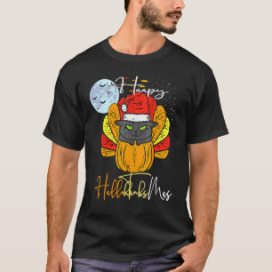 T-shirt Chat de Hallothanksmas Joyeux Halloween Thanksgivi