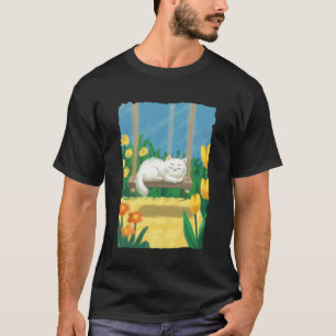 T-shirt Chat de jardin endormi ambiance florale printanièr