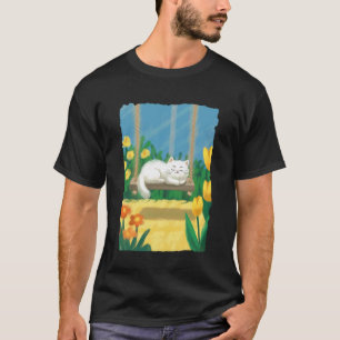 T-shirt Chat de jardin endormi ambiance florale printanièr