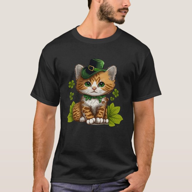 T-shirt Chat de Jour de la Saint Patrick irlandais Lucky G (Devant)