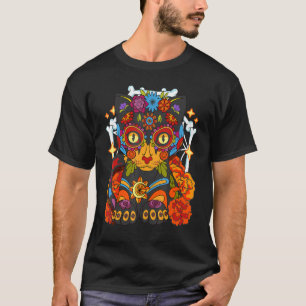T-shirt Chat de Jour des Morts Coloré Día de Los Muertos D