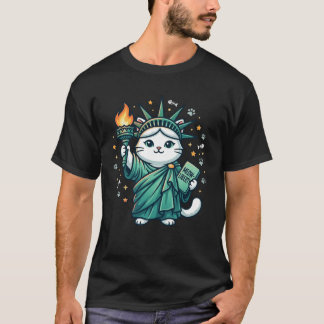 T-shirt Chat de Kawaii Liberty Torche New York Félin Patri