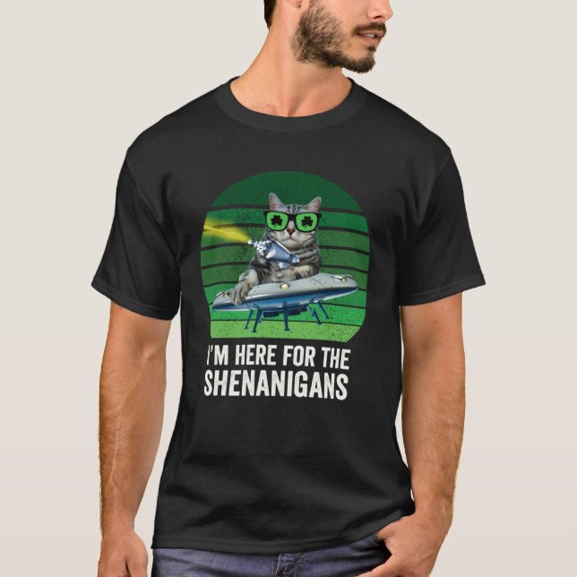 T-shirt Chat de la Saint-Patrick UFO Espace Shenanigans (Devant)