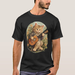 T-shirt Chat de l'esthétique Cottagecore jouant du banjo s