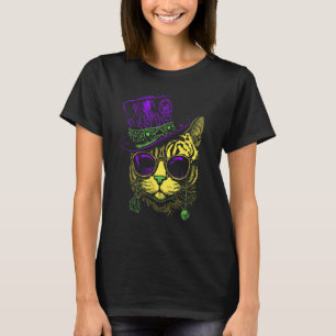 T-shirt Chat de Mardi Gras avec chapeau et lunettes